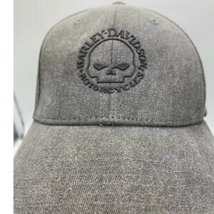 Willie G Skull Fitted Baseball‎ Cap Harley Davidson Gray Black Emblem unisex
